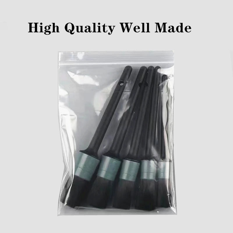 5 Pcs Natural Boars Hair Detailing Brush Set Auto Cleaning Interior Exterior Wheels Tires Leather Detail Brsushes Tool Kit