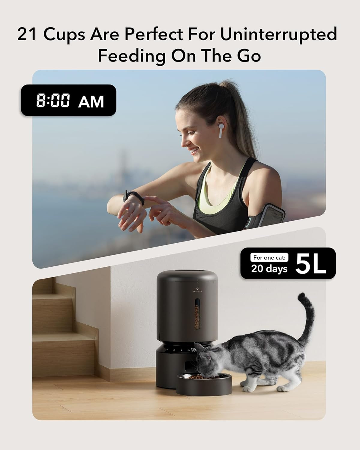 Automatic Cat Feeder Dog Food Dispenser Auto Timer Pet Feeding Tray, Low Food & Motion & Sound Alerts, 4L Basic