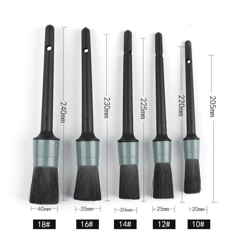 5 Pcs Natural Boars Hair Detailing Brush Set Auto Cleaning Interior Exterior Wheels Tires Leather Detail Brsushes Tool Kit