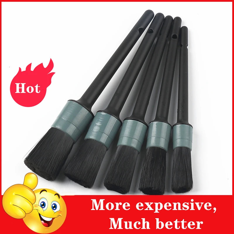 5 Pcs Natural Boars Hair Detailing Brush Set Auto Cleaning Interior Exterior Wheels Tires Leather Detail Brsushes Tool Kit
