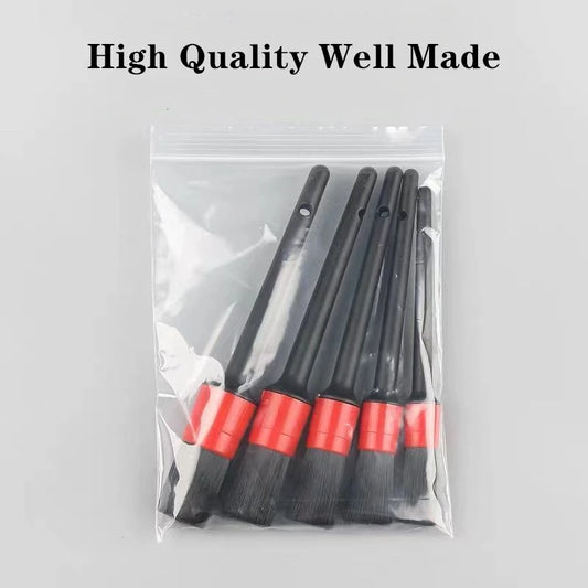 5 Pcs Natural Boars Hair Detailing Brush Set Auto Cleaning Interior Exterior Wheels Tires Leather Detail Brsushes Tool Kit